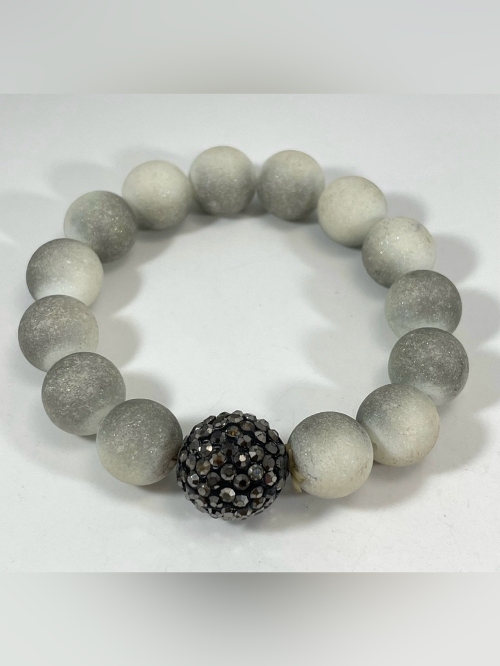 Matte Druzy Quartz Beaded Stretch Bracelet Rhinestone Bead Large Beads Statement